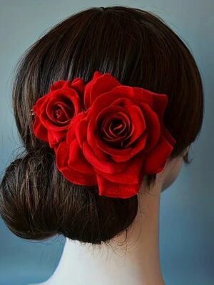 2pcs Red Gou Flower Hair Clips