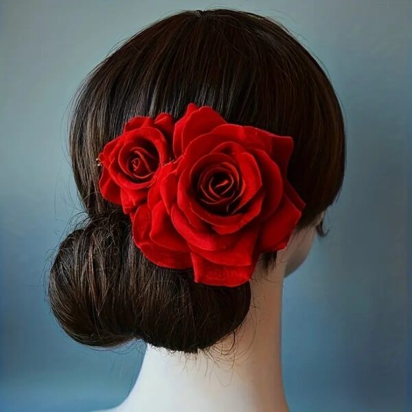 2pcs Red Gou Flower Hair Clips
