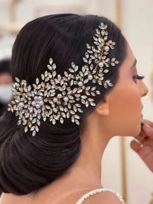 Elegant Golden Rhinestone Bridal Side Comb