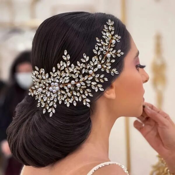 Elegant Golden Rhinestone Bridal Side Comb