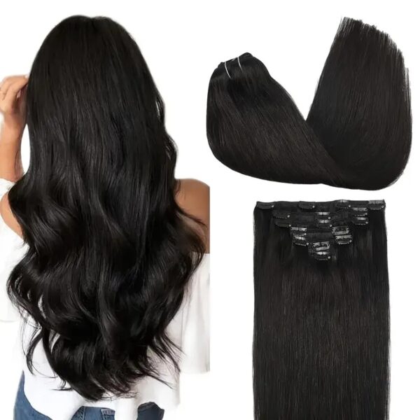 20″ Natural Black 100% Human Hair Clip-In Extensions
